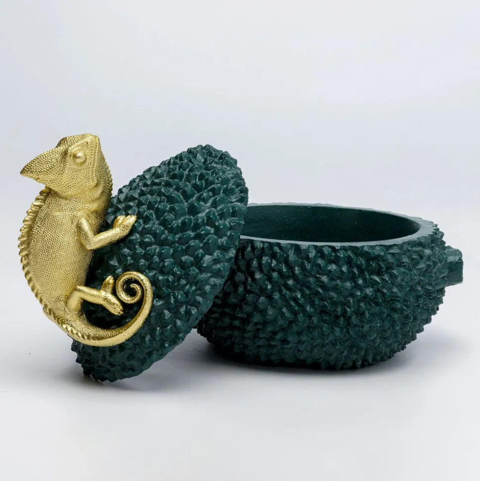 KARE dekorationsæske Chameleon, højde 20 cm, mørkegrøn, guld