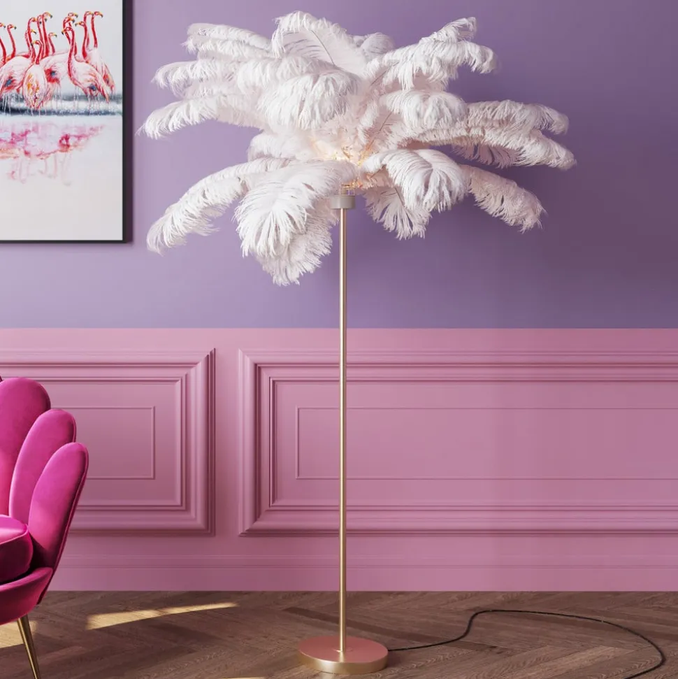KARE Feather Palm gulvlampe med fjer, hvid