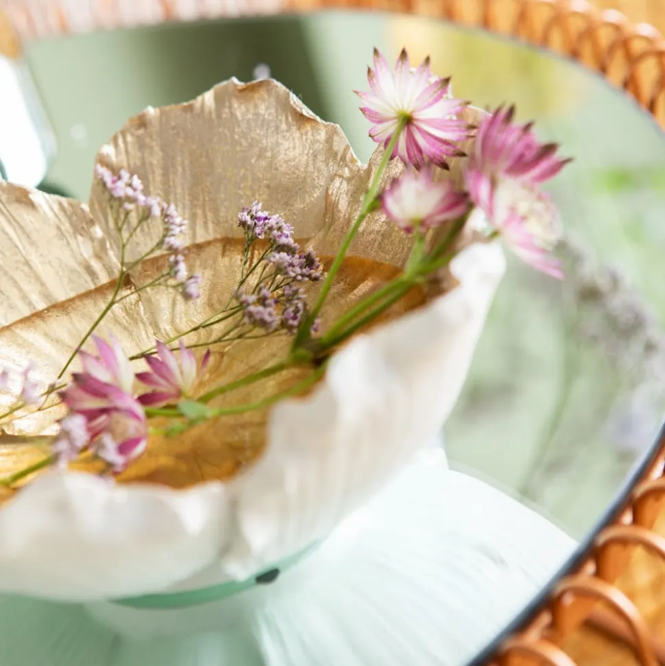 KARE Flower Bloom dekorativ skål, creme/guld, håndlavet