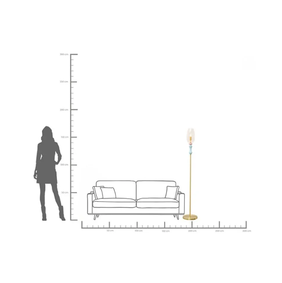KARE gulvlampe Allegra, guld/blå/rosa, 165 cm høj, E14