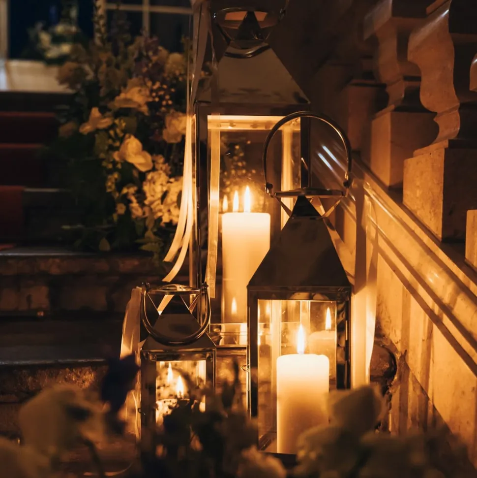 KARE Lygte Giardino sølv, 4-sæt, stål, glas