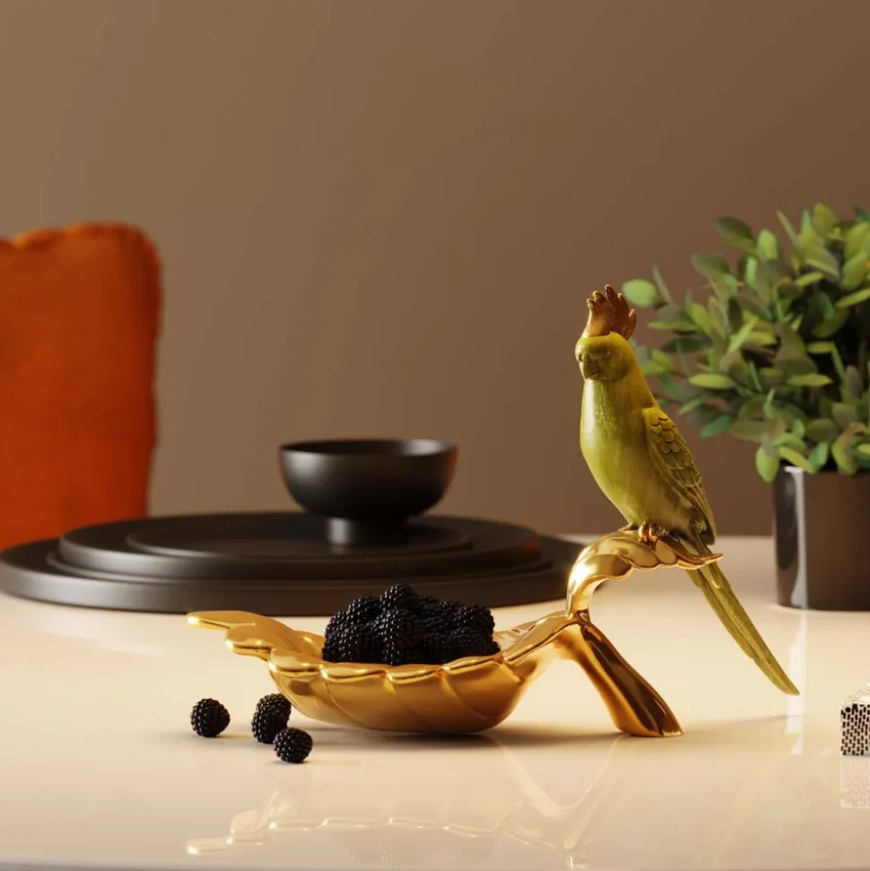 KARE Parrot Guard dekorativ skål, guld/grøn, håndmalet