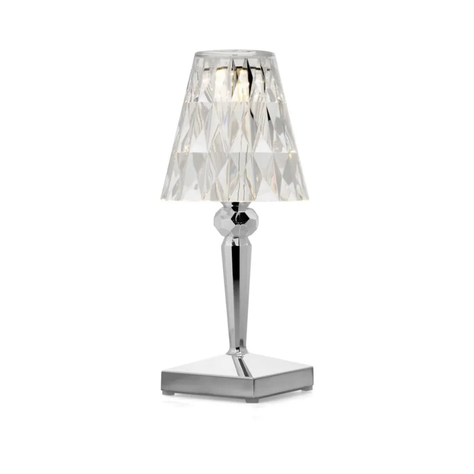 Kartell LED-bordlampe Batteri, 26 cm, kromfarvet, IP54