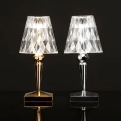 Kartell LED-bordlampe Batteri, 26 cm, kromfarvet, IP54