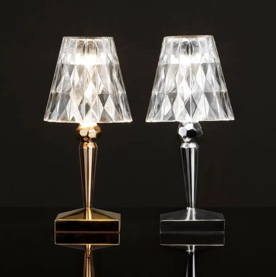 Kartell LED-bordlampe Batteri, 26 cm, kromfarvet, IP54