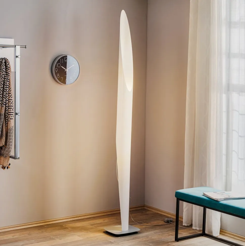 kdln gulvlampe Shakti, sølv, hvid satineret, højde 200 cm