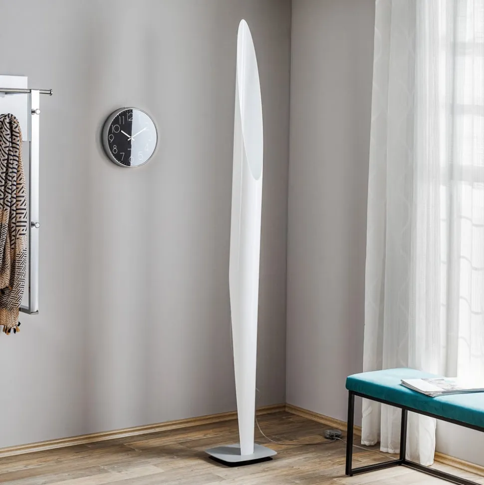 kdln gulvlampe Shakti, sølv, hvid satineret, højde 200 cm