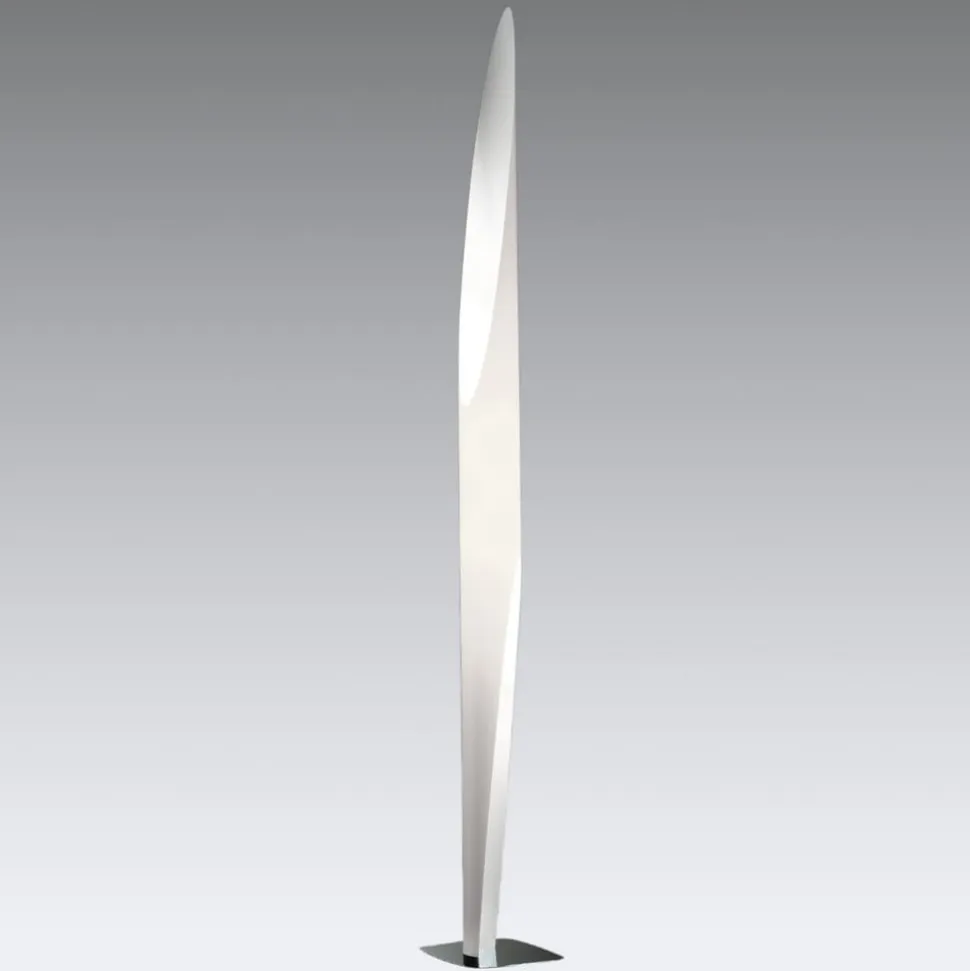 kdln gulvlampe Shakti, sølv, hvid satineret, højde 200 cm