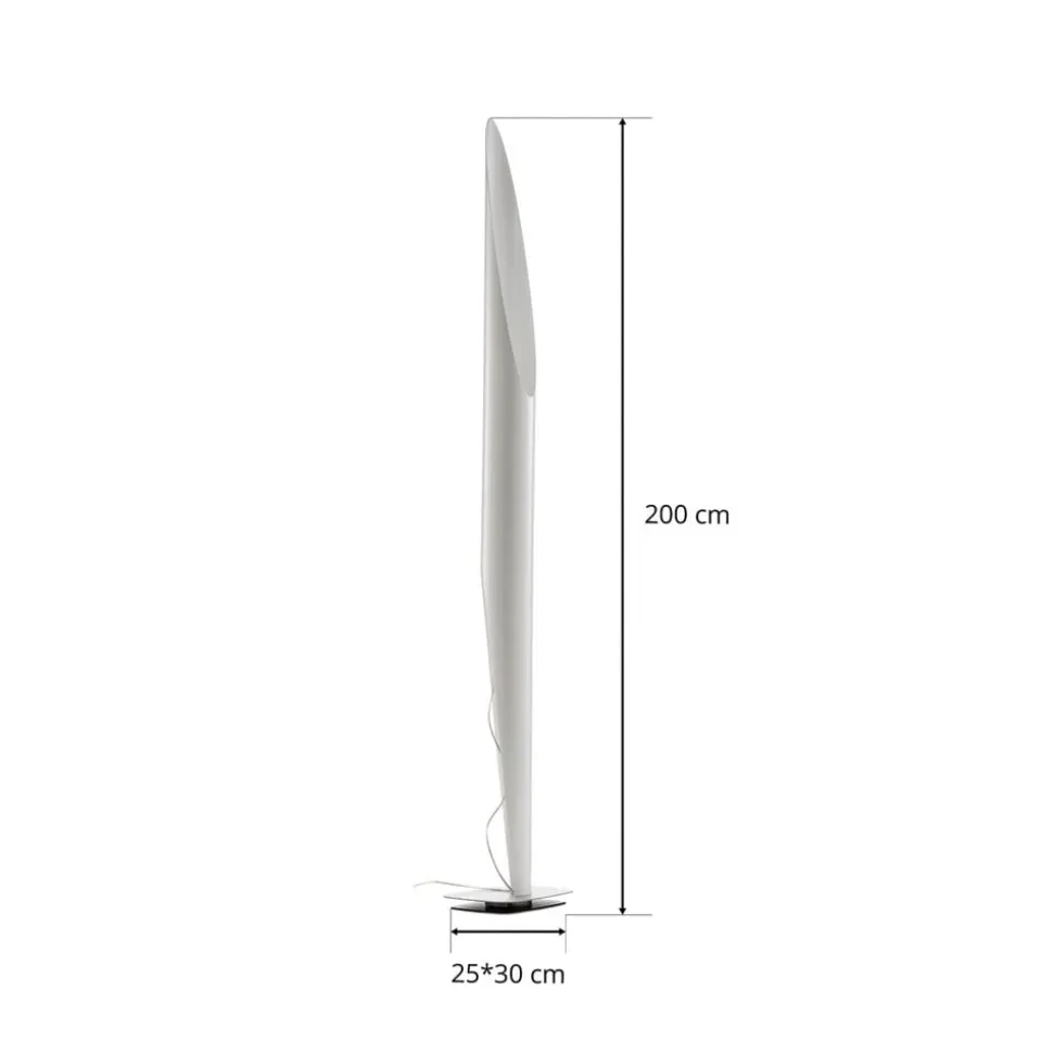 kdln gulvlampe Shakti, sølv, hvid satineret, højde 200 cm