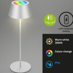 Kiki LED-bordlampe, mat krom, IP44, 3.000 K, RGBW