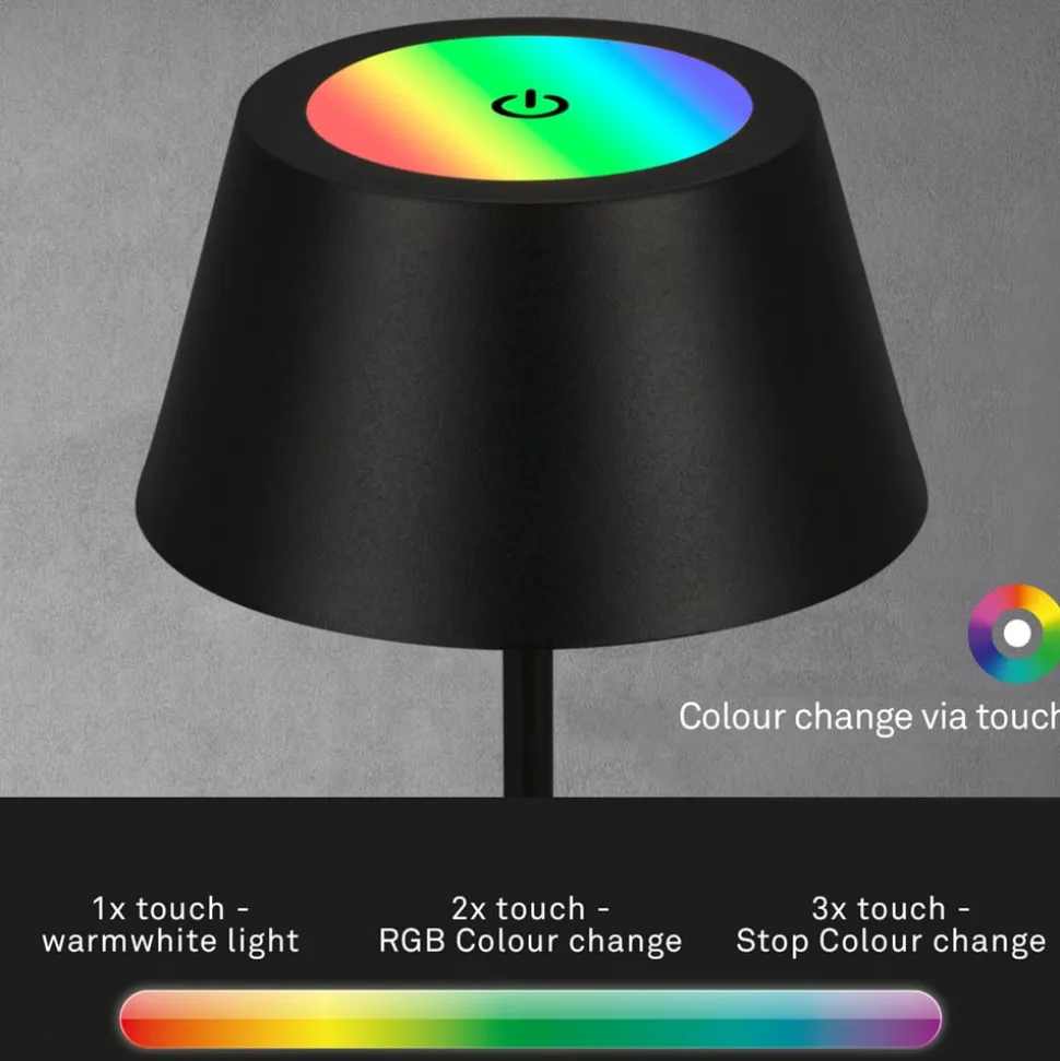 Kiki LED-bordlampe, sort, IP44, 3.000 K, RGBW
