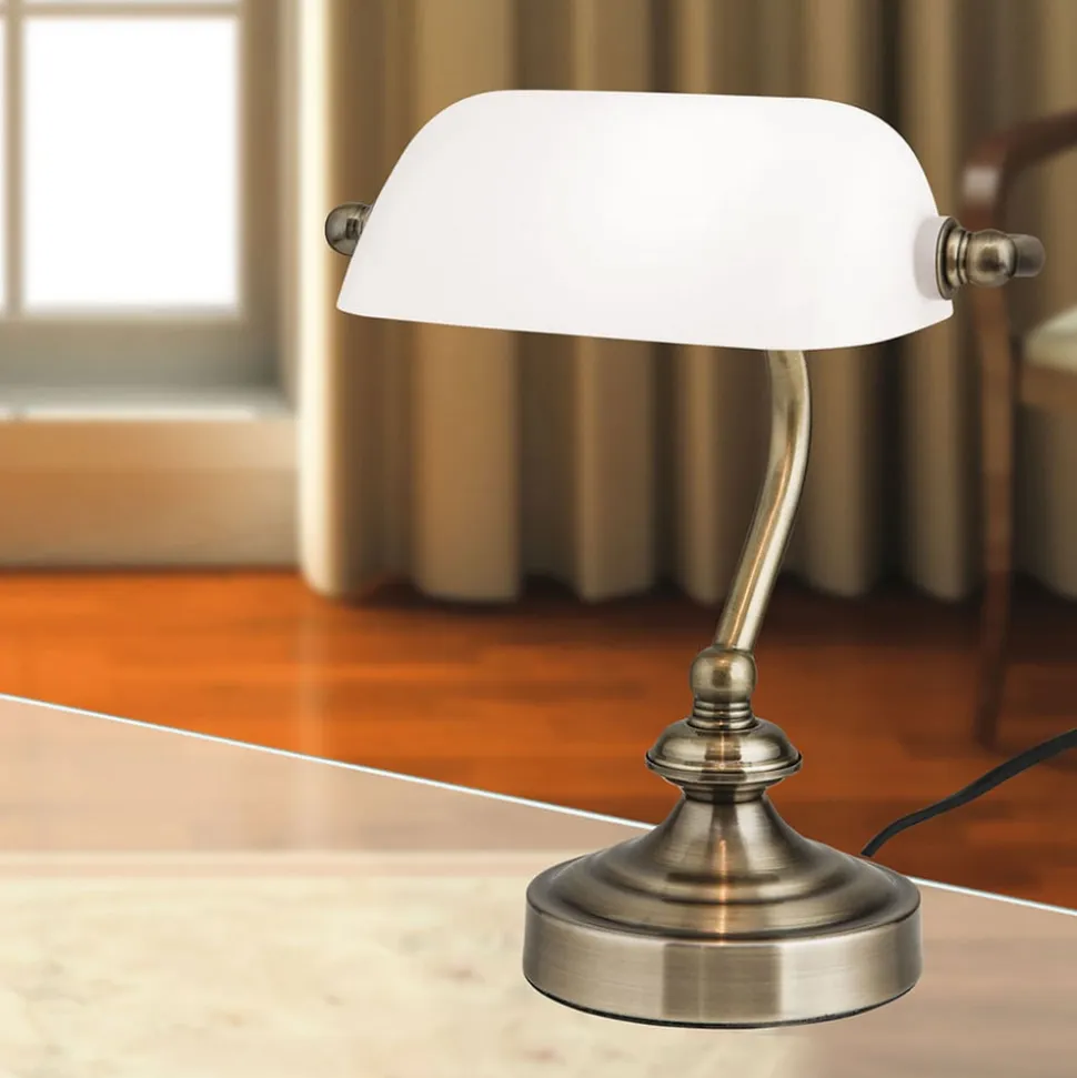 Klassisk bank bordlampe Zora med glasskærm