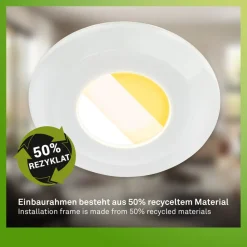 Klira indbygningslampe, hvid, Ø 9 cm, IP44, dæmpbar, 3 stk