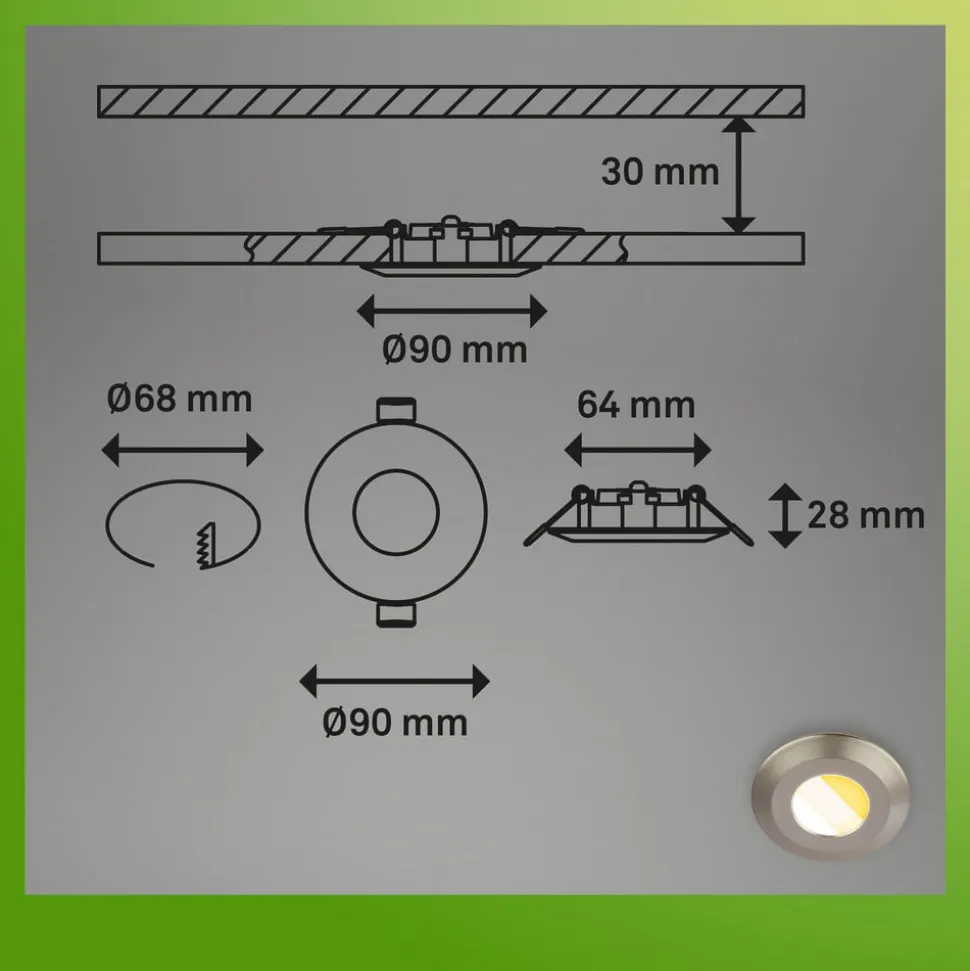 Klira indbygningslampe, mat nikkel, Ø 9 cm, IP44, 3 stk