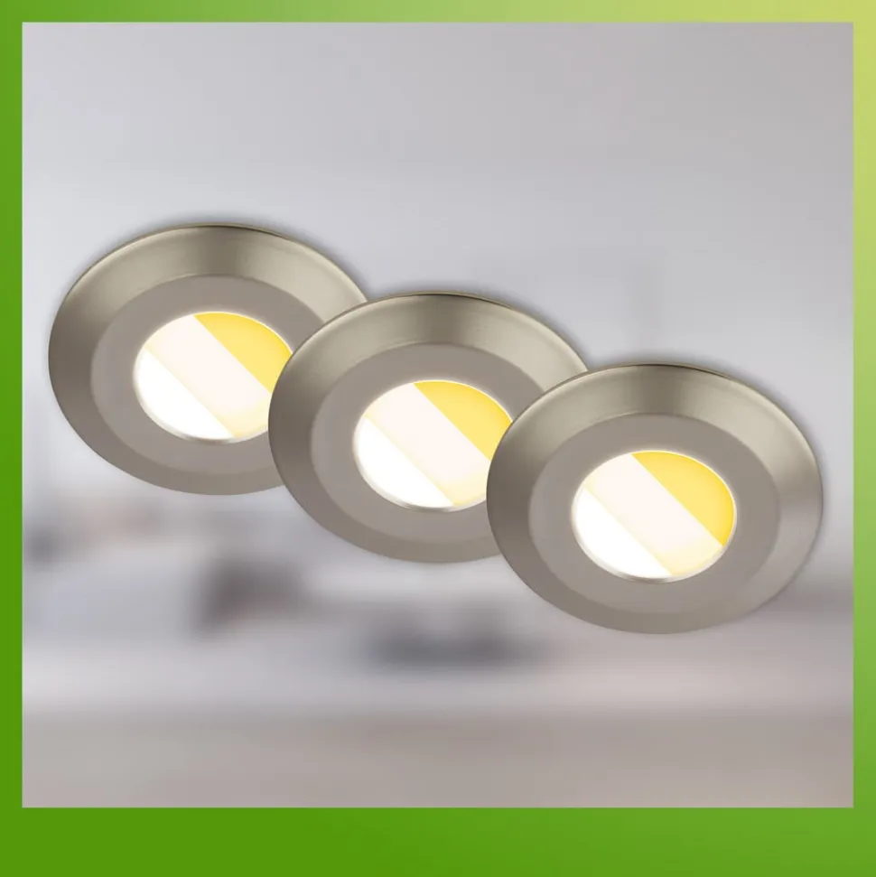 Klira indbygningslampe, mat nikkel, Ø 9 cm, IP44, 3 stk