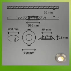 Klira indbygningslampe, mat nikkel, Ø9cm, IP44, dæmpbar, 3 stk