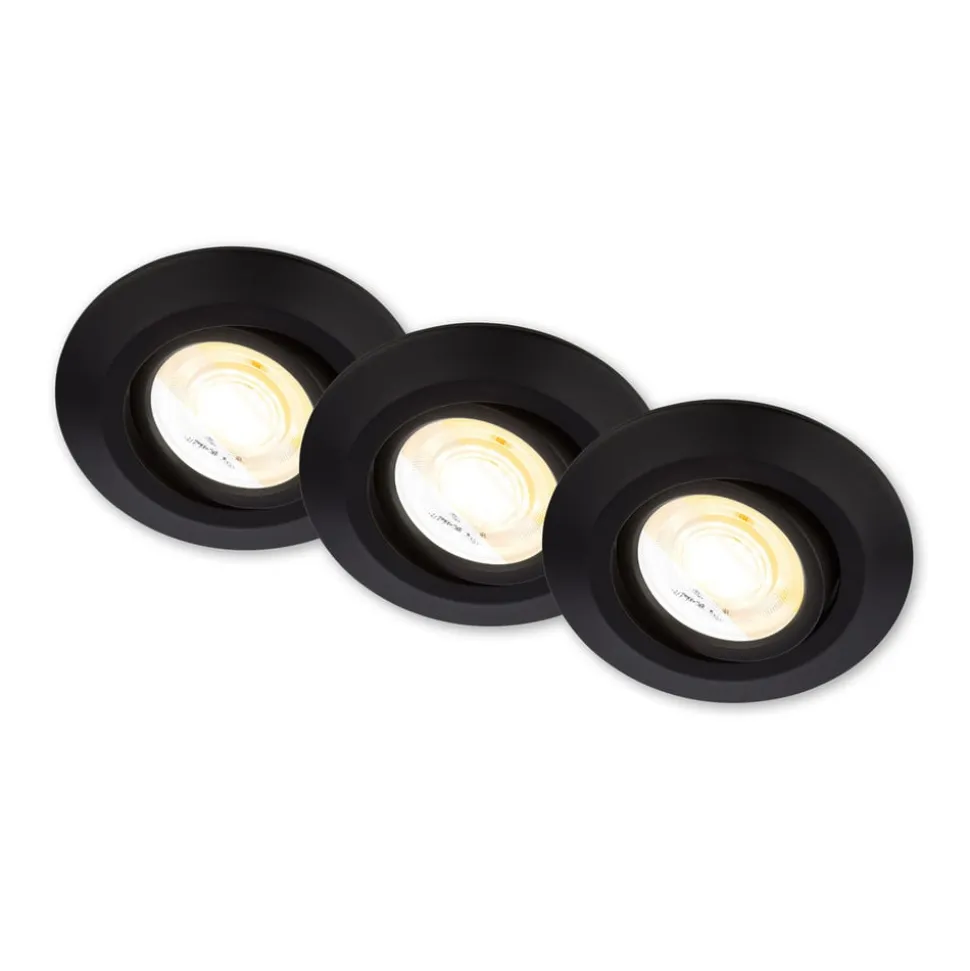 Klira indbygningslampe, sort, Ø 9 cm, drejelig, 3 stk