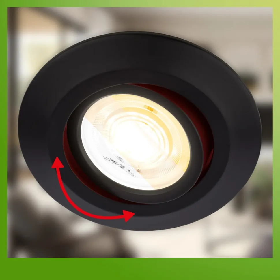 Klira indbygningslampe, sort, Ø 9 cm, drejelig, 3 stk
