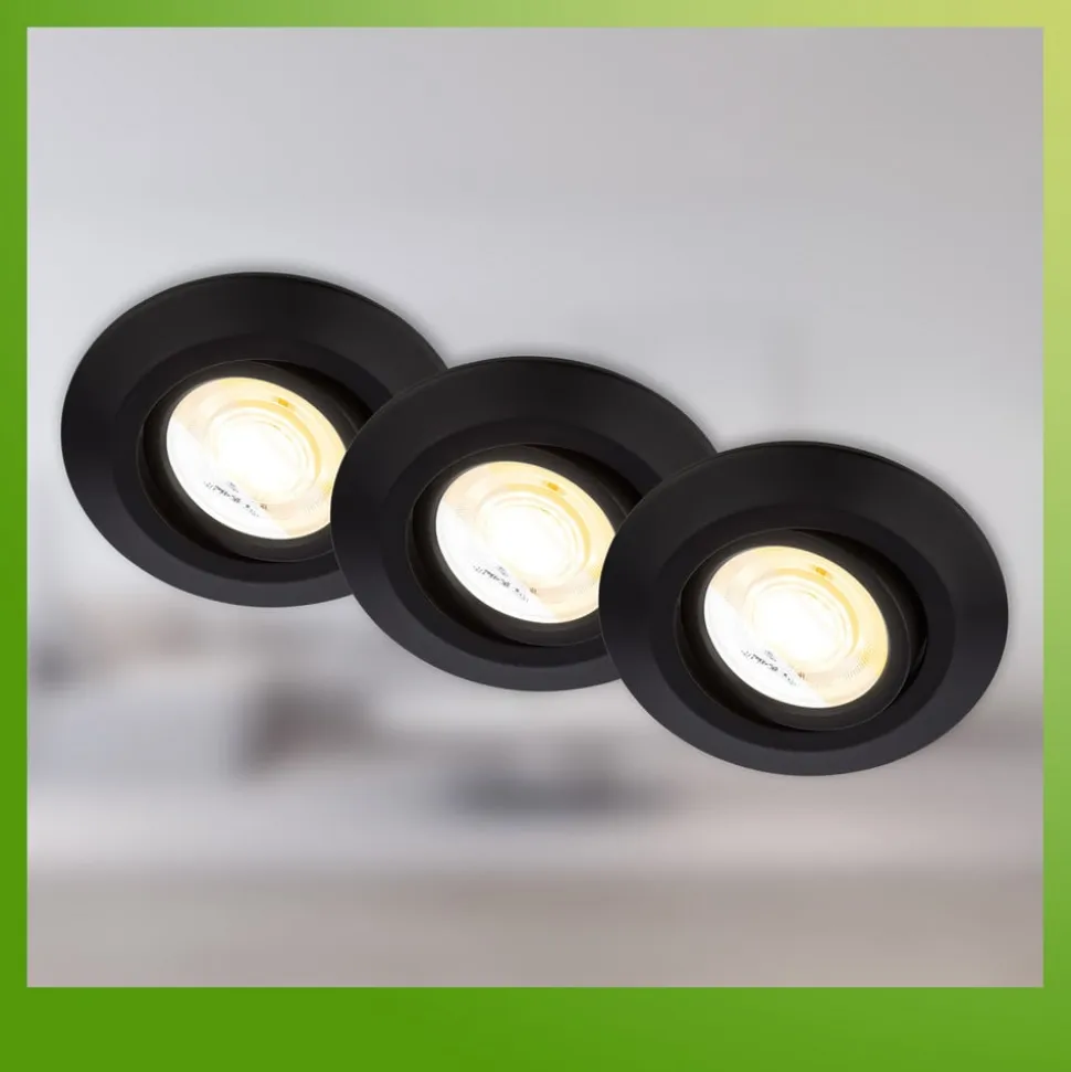 Klira indbygningslampe, sort, Ø 9 cm, drejelig, 3 stk