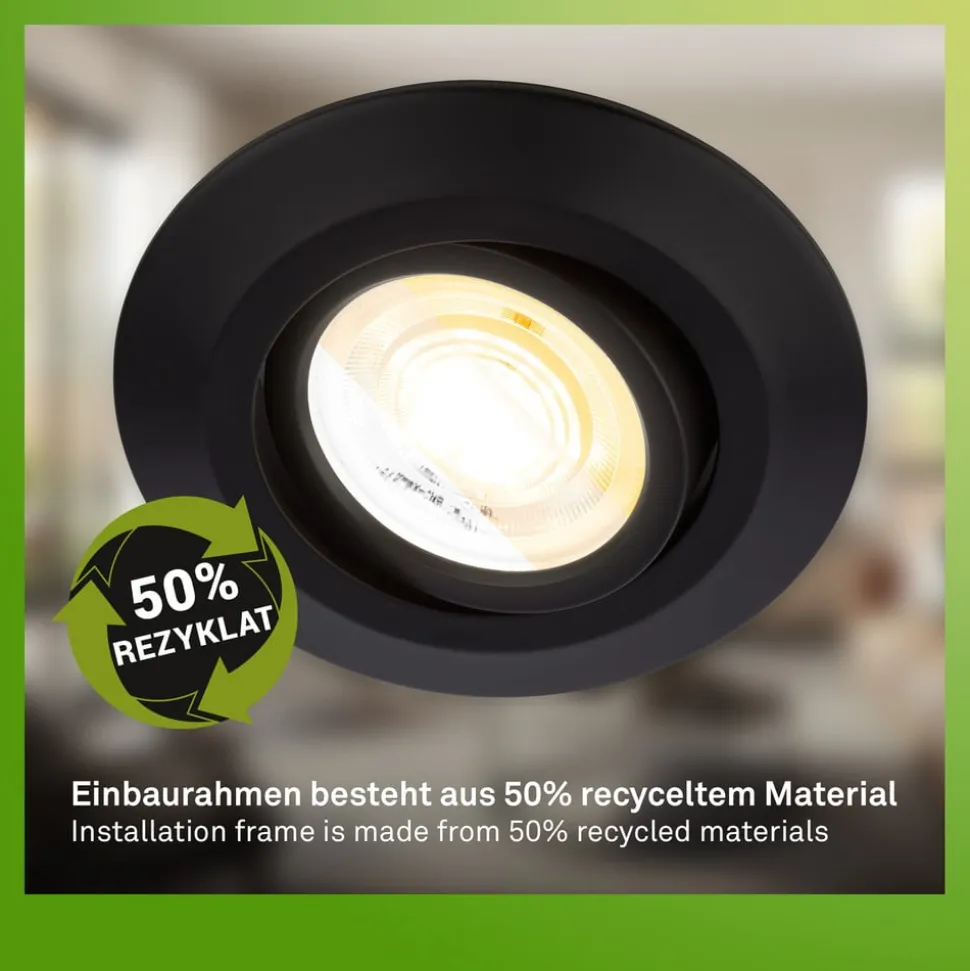 Klira indbygningslampe, sort, Ø 9 cm, drejelig, 3 stk