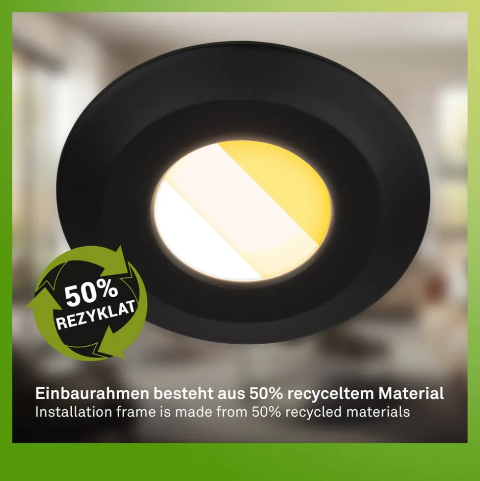 Klira indbygningslampe, sort, Ø 9cm, IP44, dæmpbar, 3 stk