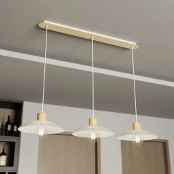 Kobe hængelampe, 3 lyskilder, stål, træ, hvid