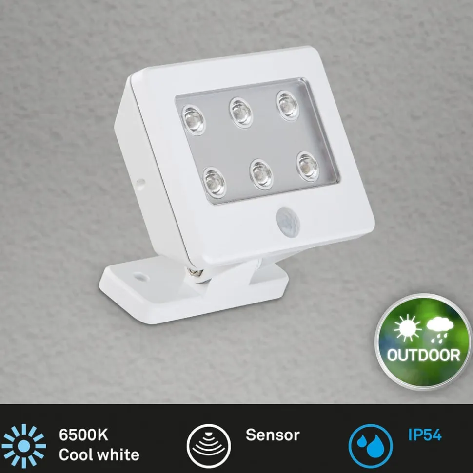 Kollig udendørs LED-spot med sensor, IP54, hvid