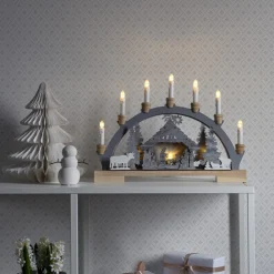 Krybbe LED-adventsstage af træ, batteridrift