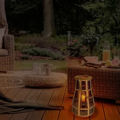 Kurv LED-dekolampe med solcelle, 34 cm, sort/natur