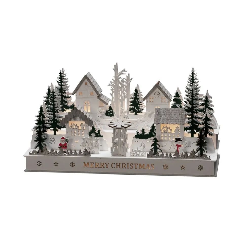 Landsby LED-adventsstage, træ, transformer/batteri