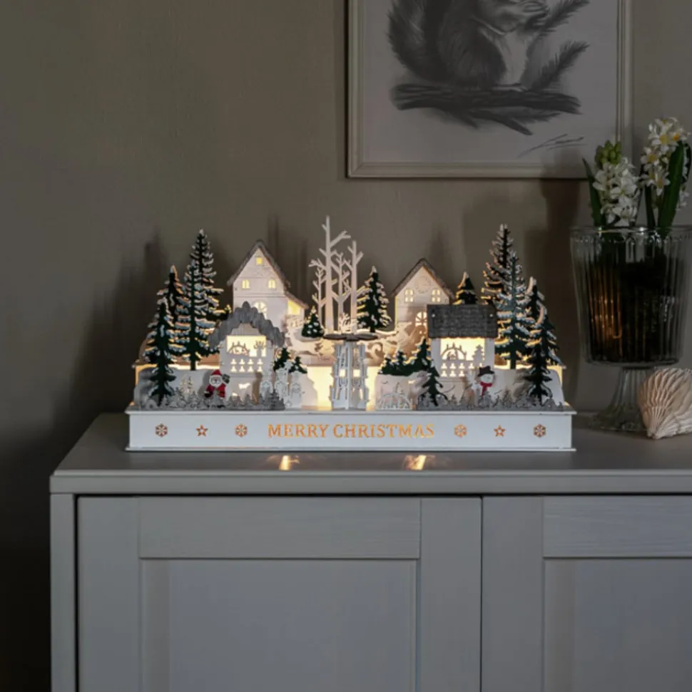 Landsby LED-adventsstage, træ, transformer/batteri
