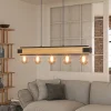 Layham hængelampe, sort/lyst træ, længde 96 cm, 5 lyskilder.