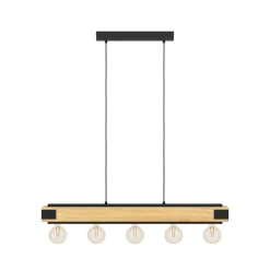 Layham hængelampe, sort/lyst træ, længde 96 cm, 5 lyskilder.