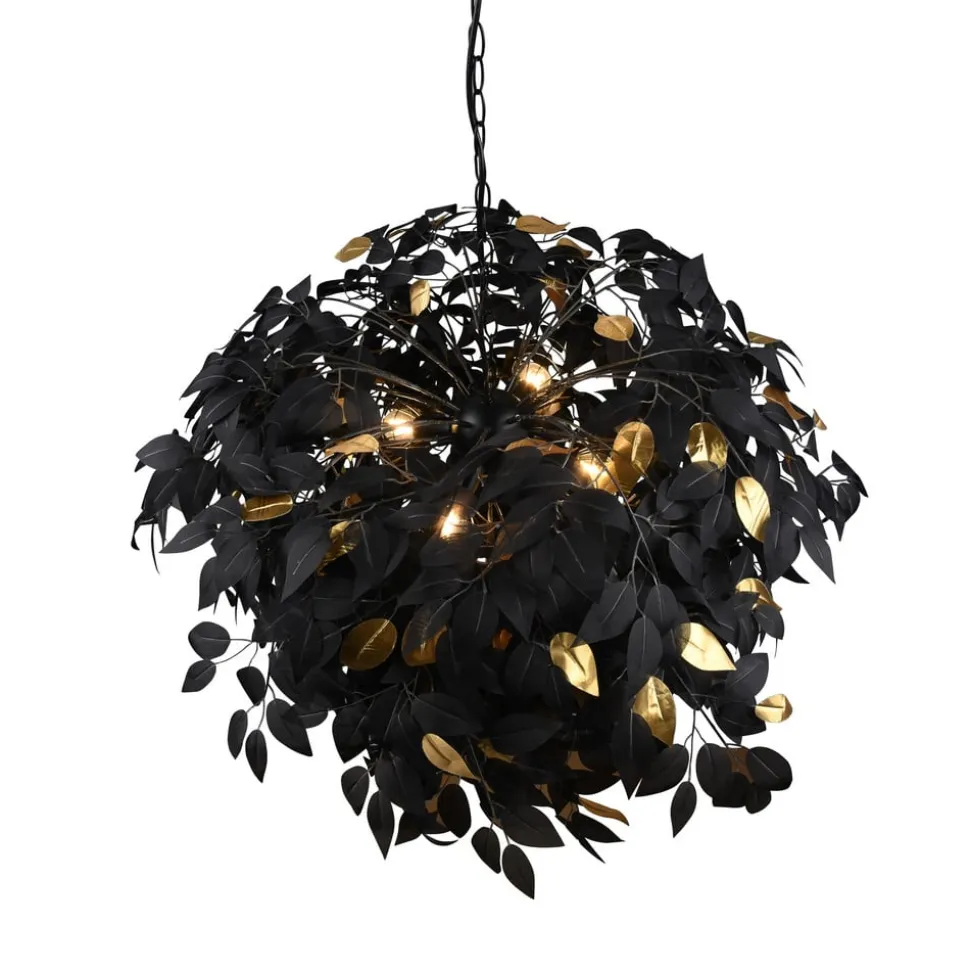 Leavy pendellampe, sort/guld, Ø 70 cm, plast