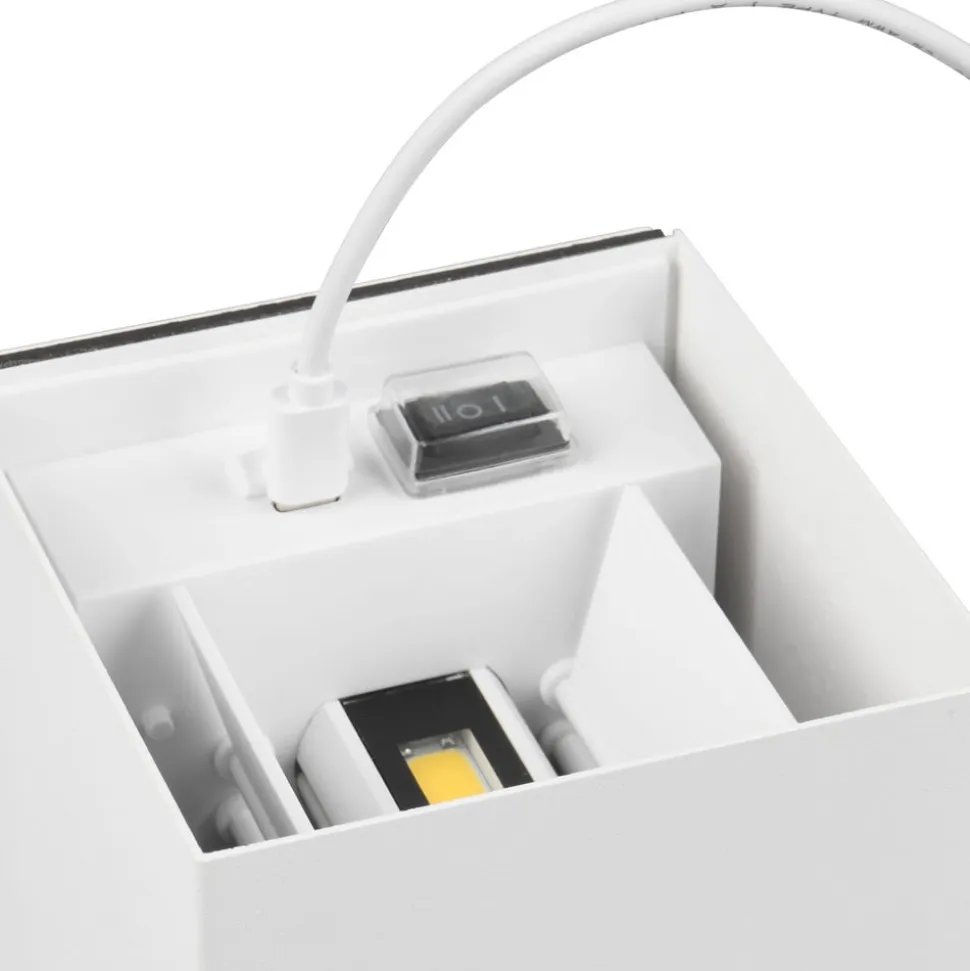 LED genopladelig udendørs væglampe Talent, hvid, bredde 10 cm, sensor