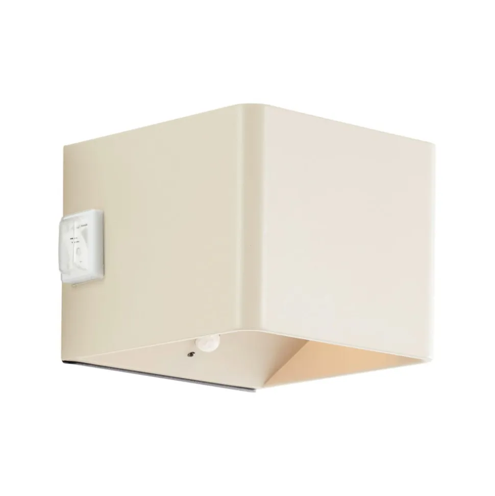 LED genopladelig udendørs væglampe Iseo, beige, bredde 10 cm, sensor