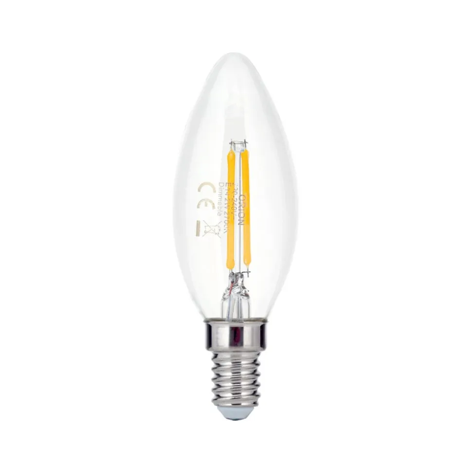 LED glødepære E14 C35 klar 2W 827 180lm dæmpbar
