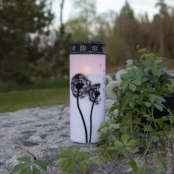 LED gravlys Mælkebøtte, 21 cm hvid/sort plast batteri