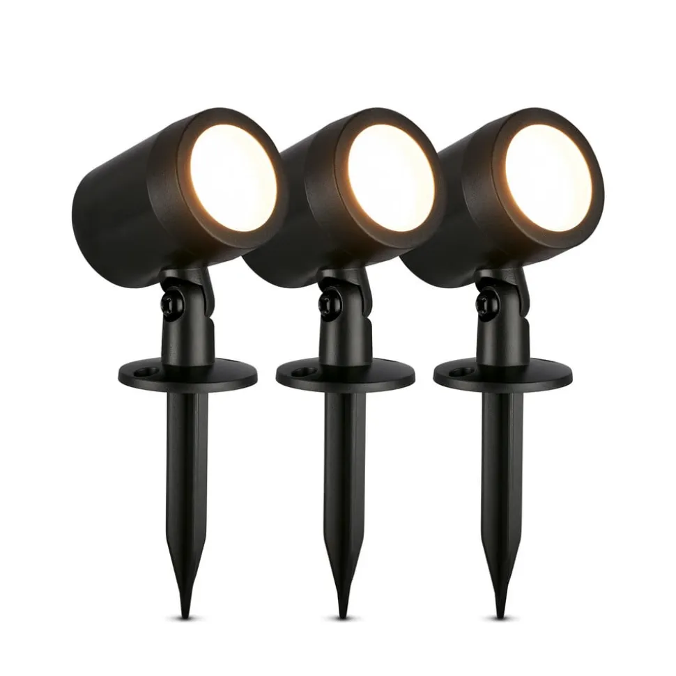 LED jordspyd 3799035, sort, plastik sæt med 3 Ø 5 cm