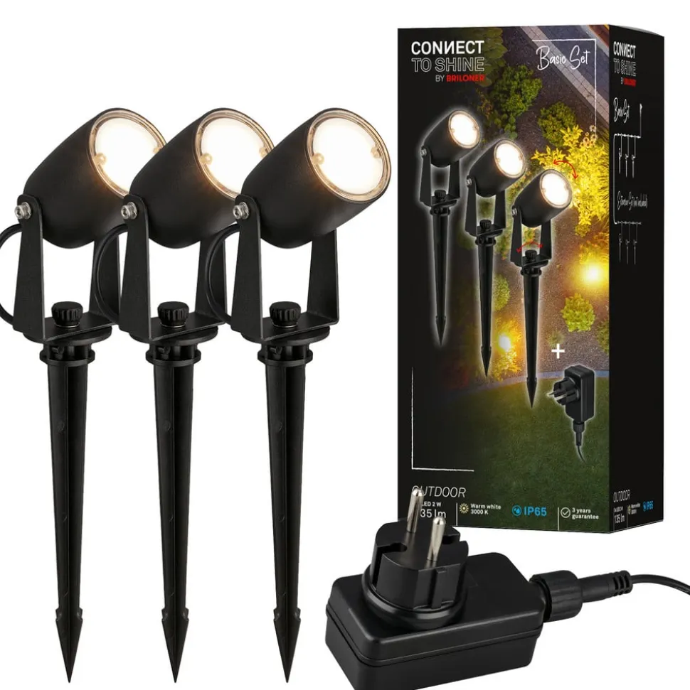 LED jordspydspot 3927035 12 V startsæt med 3, sort Ø 4 cm