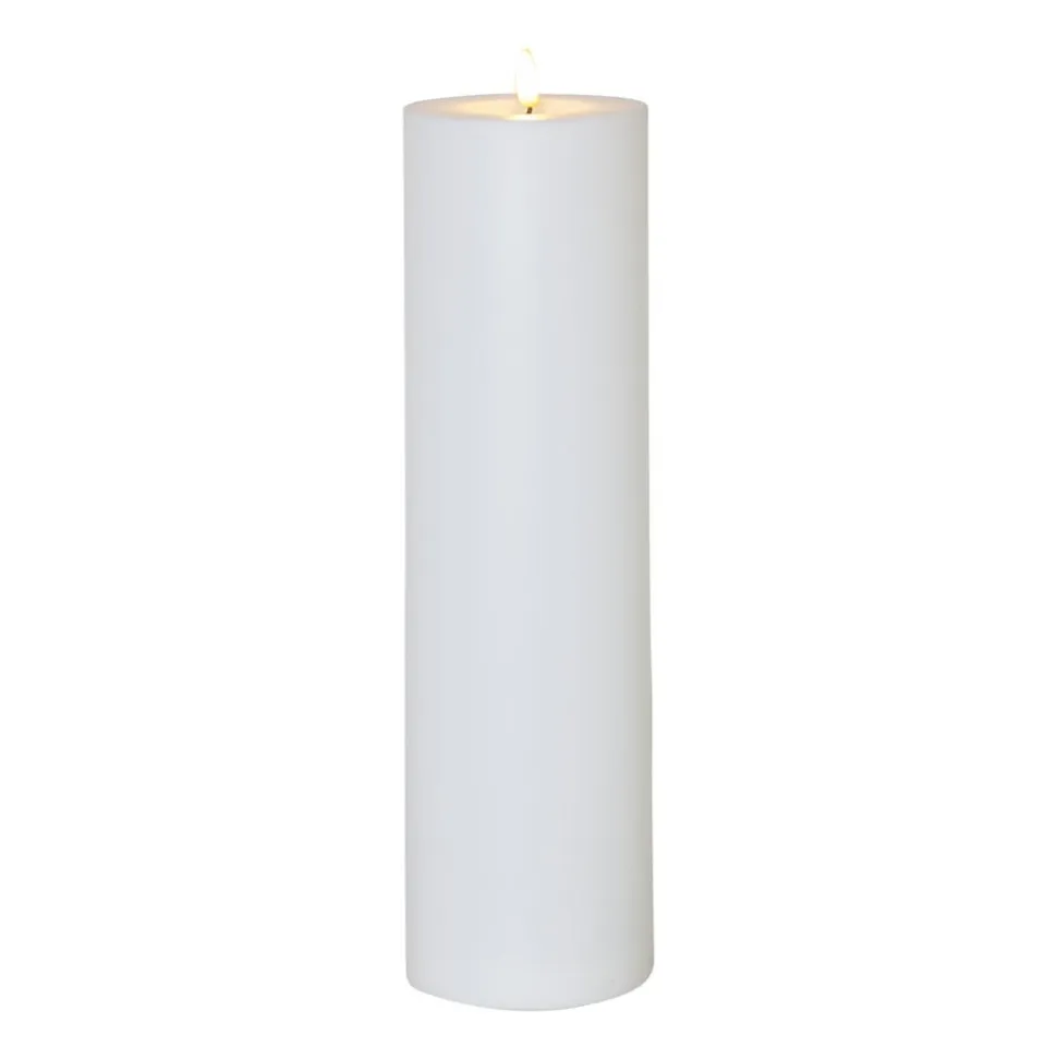 LED lys Flamme Rak 37,5 cm hvid plast batteridrevet