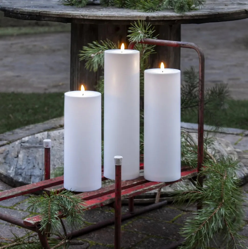 LED lys Flamme Rak 27,5 cm hvid plast batteridrevet