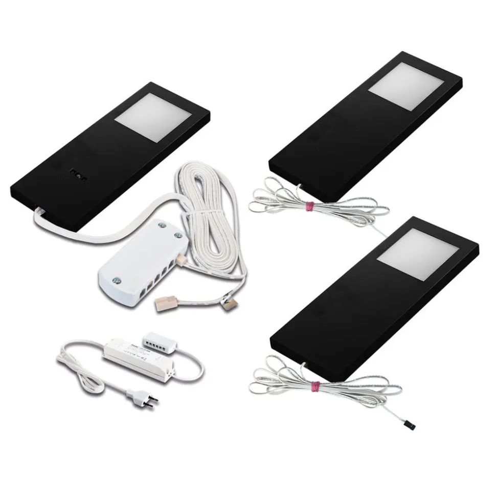 LED Slim-Pad F underskabslampe 3 stk. 3.000 K sort