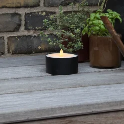LED stearinlys Torch Candle sort metal/voks batteridrevet