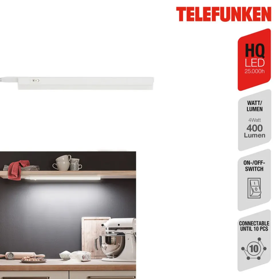 LED underskabslampe Hephaistos, hvid, længde 31 cm