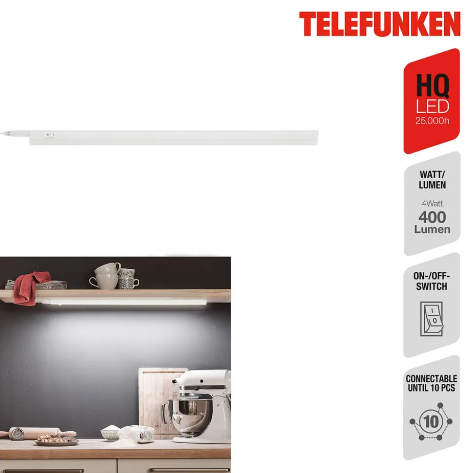 LED underskabslampe Hephaistos, hvid, længde 57 cm