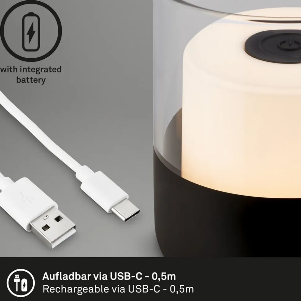 LED-batteri-bordlampe 7438 IP44 dæmper, sort