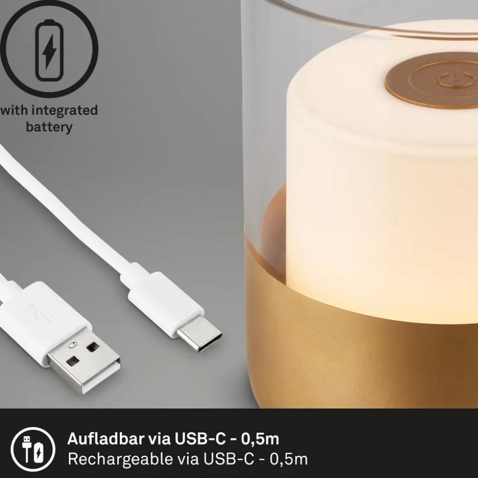 LED-batteri-bordlampe 7483 IP44 lysdæmper, guld