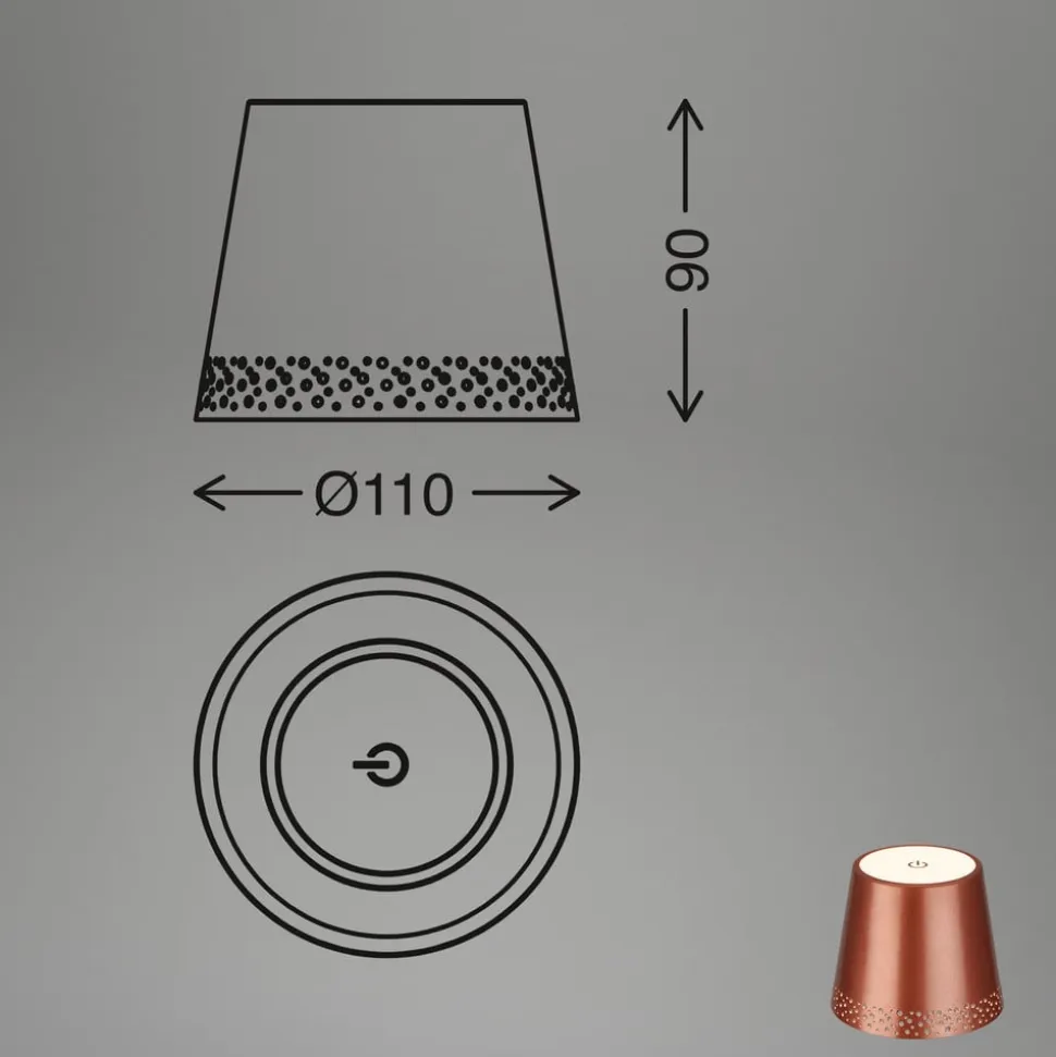 LED-batteri-flaskelys IP44 med lysdæmper, kobber