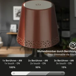 LED-batteri-flaskelys IP44 med lysdæmper, kobber